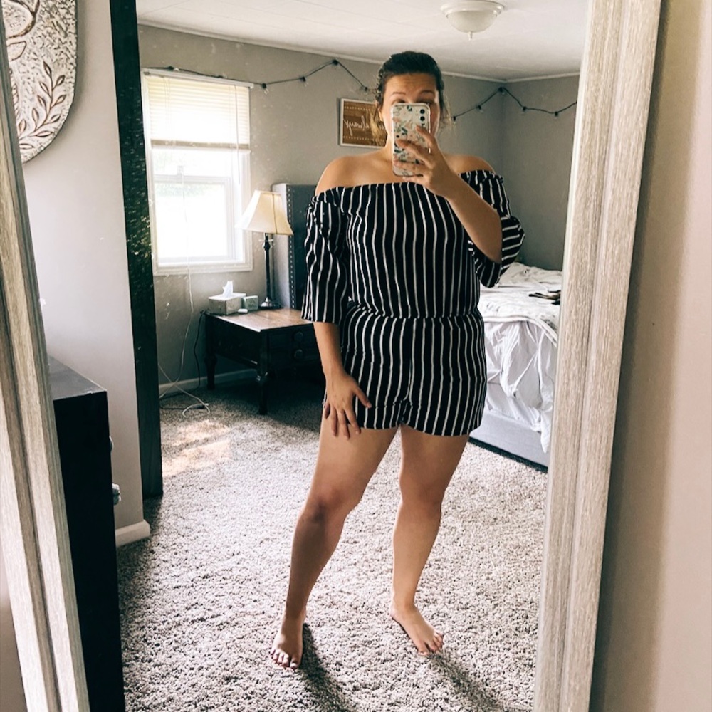 Forever 21 black and white striped romper